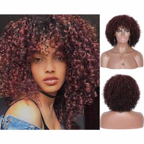 img 4 attached to Бордовые красные афро кудрявые вьющиеся парики для чернокожих женщин с челкой - синтетические полные парики премиум-класса от Kalyss