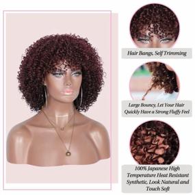 img 3 attached to Бордовые красные афро кудрявые вьющиеся парики для чернокожих женщин с челкой - синтетические полные парики премиум-класса от Kalyss