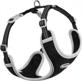 img 4 attached to Reflective Soft Mesh No-Pull Puppy Harness, Over-Head Design For Choke-Free Walking. Ideal For Small/Medium Dogs And Cats. Breathable And Ventilated (Black, Size M)