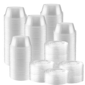 img 3 attached to 🥤 100-Pack of 3.25 Ounce Clear Plastic Jello Shot Cup Containers: Leak-Proof Lids, Portion Control, Sauces, Dips
