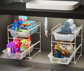 img 2 attached to 🚿 White 2 Tier Under Sink Organizer and Storage with Dividers - Bathroom Counter Shelf and Cabinet Baskets