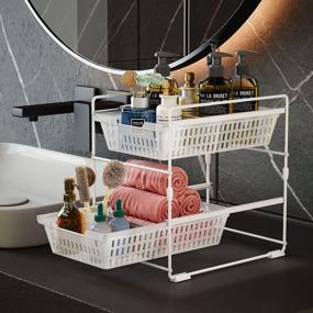 img 3 attached to 🚿 White 2 Tier Under Sink Organizer and Storage with Dividers - Bathroom Counter Shelf and Cabinet Baskets