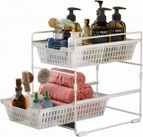 img 4 attached to 🚿 White 2 Tier Under Sink Organizer and Storage with Dividers - Bathroom Counter Shelf and Cabinet Baskets