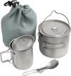 titanium camping cookware set - 1100ml & 420ml pots, cup mug, spork + mesh bag for backpacking hiking picnic logo