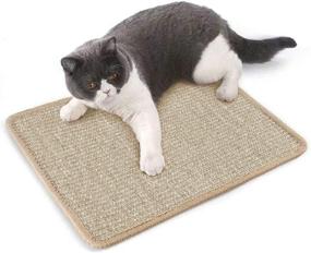 img 4 attached to 🐱 Durable Natural Sisal Cat Scratcher Mat - Horizontal Cat Floor Scratching Pad Rug for Carpets and Sofas - White, 11.8''*15.7''