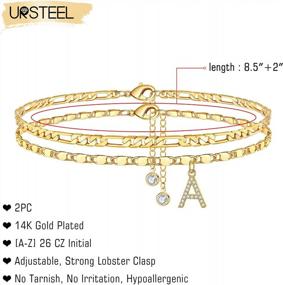 img 3 attached to 14K Gold Plated Ankle Bracelets For Women - Dainty Layered Figaro Chain CZ Initial Anklet Set Jewelry Gifts For Women Teen Girls