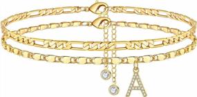 img 4 attached to 14K Gold Plated Ankle Bracelets For Women - Dainty Layered Figaro Chain CZ Initial Anklet Set Jewelry Gifts For Women Teen Girls