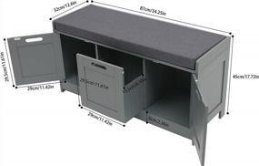 img 2 attached to Скамья для хранения с 2 шкафами, ящиком и подушкой - органайзер для обуви, домашнего офиса или спальни - серый
