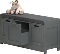 скамья для хранения с 2 шкафами, ящиком и подушкой - органайзер для обуви, домашнего офиса или спальни - серый логотип
