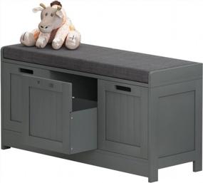 img 4 attached to Скамья для хранения с 2 шкафами, ящиком и подушкой - органайзер для обуви, домашнего офиса или спальни - серый