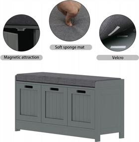 img 3 attached to Storage Bench With 2 Cabinets, Drawer And Cushion - Entryway Organizer For Shoes, Home Office Or Bedroom - Grey