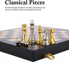 img 2 attached to Travel Metal Chess Set - Wooden Folding Board & Pieces For Adults & Kids | Fun Board Game!