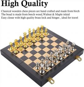 img 3 attached to Travel Metal Chess Set - Wooden Folding Board & Pieces For Adults & Kids | Fun Board Game!