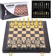 travel metal chess set - wooden folding board & pieces for adults & kids | fun board game! логотип