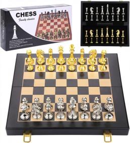 img 4 attached to Travel Metal Chess Set - Wooden Folding Board & Pieces For Adults & Kids | Fun Board Game!