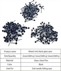 img 3 attached to 👀 300-Piece YsesoAi Mixed Mini Black Glass Eyes Kits Assortment for Needle Felting Bears Dolls Decoys Sewing – 2/3/4mm Sizes (100Pcs Per Size, 3 Size)