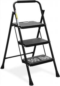 img 4 attached to 500Lbs Sturdy Steel HBTower 3 Step Ladder - Folding, Lightweight, Portable With Wide Anti-Slip Pedal & Convenient Handgrip