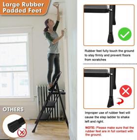 img 2 attached to 500Lbs Sturdy Steel HBTower 3 Step Ladder - Folding, Lightweight, Portable With Wide Anti-Slip Pedal & Convenient Handgrip
