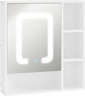 white led lighted medicine cabinet with mirror door, wall-mounted bathroom vanity organizer featuring dimmer touch switch and usb charging logo
