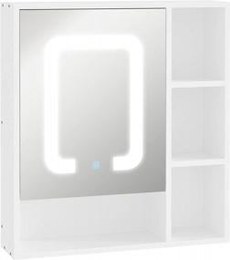 img 4 attached to White LED Lighted Medicine Cabinet With Mirror Door, Wall-Mounted Bathroom Vanity Organizer Featuring Dimmer Touch Switch And USB Charging