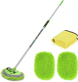 img 4 attached to Wontolf 62'' Long Handle Chenille Microfiber Car Wash Brush Kit - Scratch-Free Car Washing Brush, Mop, and Mitt Set - Car Care Cleaning Kits with Replacement Head Towels for Cars, RVs, Trucks, and Boats