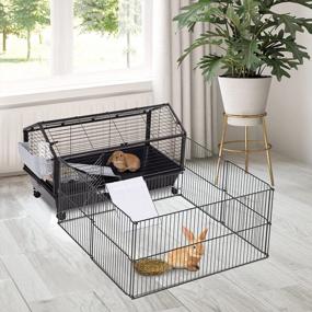 img 3 attached to PawHut Small Animal Cage: Main House & Run For Rabbit, Guinea Pig, Hamster - Indoor/Outdoor Use