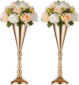 img 4 attached to 2 Pcs Tabletop Metal Wedding Flower Trumpet Vase, 16.5 Inch Tall Table Decorative Centerpiece, Artificial Flower Arrangements For Anniversary Ceremony Party Birthday Event Aisle Home Decoration (Gold)
