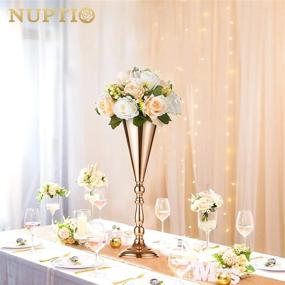 img 3 attached to 2 Pcs Tabletop Metal Wedding Flower Trumpet Vase, 16.5 Inch Tall Table Decorative Centerpiece, Artificial Flower Arrangements For Anniversary Ceremony Party Birthday Event Aisle Home Decoration (Gold)