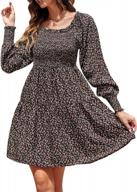 women's smocked puff long sleeve floral dress square neck casual dresses by beyove logo
