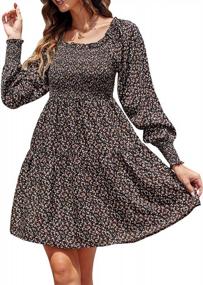 img 4 attached to Women'S Smocked Puff Long Sleeve Floral Dress Square Neck Casual Dresses By Beyove