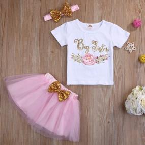img 3 attached to Girls Big Sister Outfit Short Sleeve T-Shirt Top+Tutu Skirt Headband Clothing Set For Toddler Baby Kid