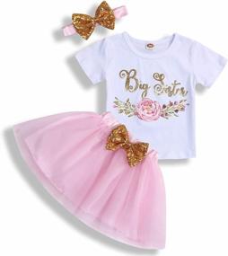 img 4 attached to Girls Big Sister Outfit Short Sleeve T-Shirt Top+Tutu Skirt Headband Clothing Set For Toddler Baby Kid