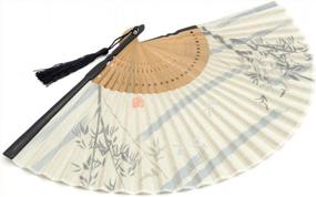 img 2 attached to Folding Hand Held Fan For Women - Bamboo Forest Fabric Sleeve Protection - Chinese Japanese Vintage Retro Style Wedding Dancing Church Party Gifts (White)