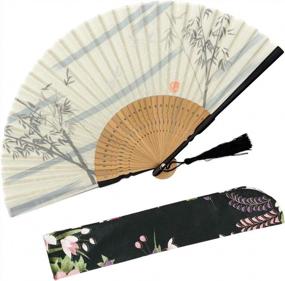 img 4 attached to Folding Hand Held Fan For Women - Bamboo Forest Fabric Sleeve Protection - Chinese Japanese Vintage Retro Style Wedding Dancing Church Party Gifts (White)