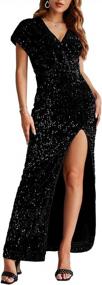 img 4 attached to Sparkling V-Neck Bodycon Sequin Evening Gown With Thigh-High Slit For Women By BerryGo