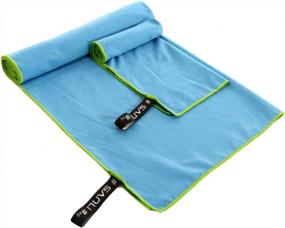 img 4 attached to SANLI Microfiber Gym Towel, 1 60"X 30" Beach/Bath Towel And 1 28"X 17" Hand/Face Towel, Sky Blue