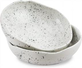 img 4 attached to Roro Hand-Molded Ceramic Stoneware Pasta And Dinner Bowl, Set Of 2 - Lunar White With Speckled Design, 7.5 Inches Diameter X 2.5 Inches Tall Each