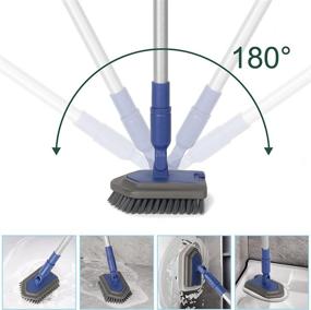 img 3 attached to 🛁 Tub Tile Scrubber with Long Extendable Handle 58", Shower Cleaning Brush with Stiff Bristle, Microfiber Pad, and 2 Scrubbing Pads for Bathroom Floor Tile, Wall, Sink, and Bathtub