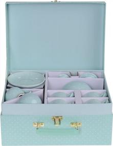 img 2 attached to 13-Предметный фарфоровый набор чая для девочек в голубой полосатый дизайн от Jewelkeeper