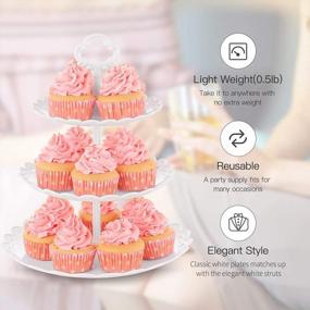 img 2 attached to NWK Large 3-Tier Cupcake Stand 10.9Inch Plastic Serving Tray For Wedding Birthday Baby Shower Autumn Halloween Party (White)
