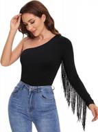 women's slim fit top with fringe trim and one shoulder design for trendy fashion statements logo