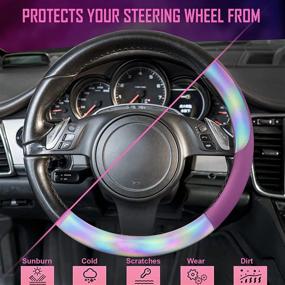 img 2 attached to 🚗 CAR-GRAND Universal Reflective Leather Steering Wheel Cover for Suvs, Sedans, Vans, Trucks - 14.5~15Inch, 95%Fit, Unique Design for Women Girly (Purple)
