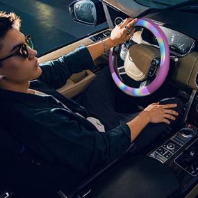 img 3 attached to 🚗 CAR-GRAND Universal Reflective Leather Steering Wheel Cover for Suvs, Sedans, Vans, Trucks - 14.5~15Inch, 95%Fit, Unique Design for Women Girly (Purple)