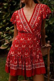 img 1 attached to Minipeach Women'S Summer Self Tie Bohemian Floral Pattern Ruffle A Line Beach Mini Maxi Dresses