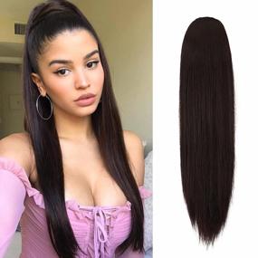 img 4 attached to 20 Inch Long Straight Drawstring Ponytail Extensions For Women & Girls - FESHFEN Synthetic Hairpiece Clip Ins