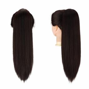 img 2 attached to 20 Inch Long Straight Drawstring Ponytail Extensions For Women & Girls - FESHFEN Synthetic Hairpiece Clip Ins