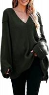 oversized women's v-neck sweaters: ribbed knit, long sleeved pullover tunic tops for casual fall/winter fashion logo