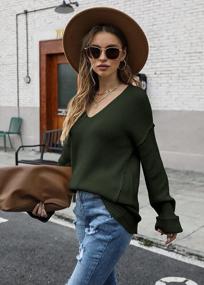 img 3 attached to Oversized Women'S V-Neck Sweaters: Ribbed Knit, Long Sleeved Pullover Tunic Tops For Casual Fall/Winter Fashion