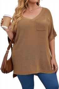 img 3 attached to Plus Size Women'S Knit Sweater Tunic Top W/ V Neck, Front Pocket & Side Slits