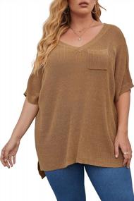 img 4 attached to Plus Size Women'S Knit Sweater Tunic Top W/ V Neck, Front Pocket & Side Slits
